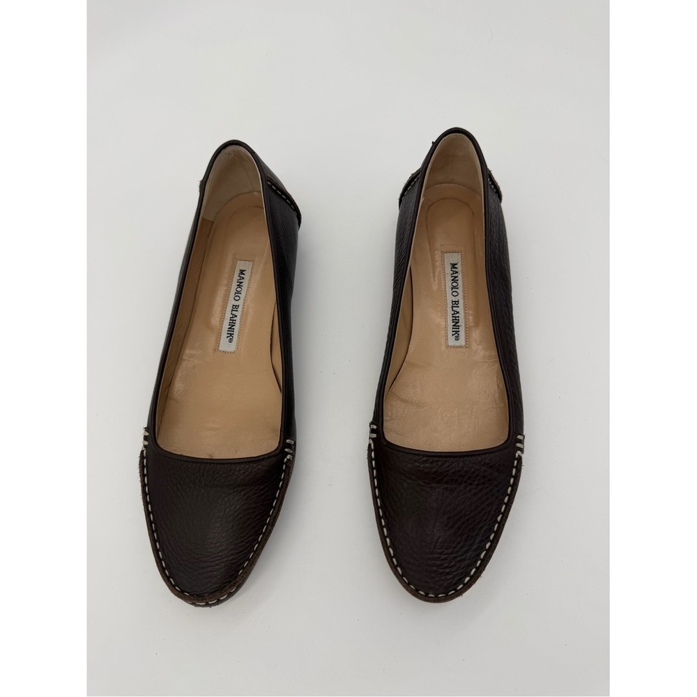 Manolo Blahnik Dark Brown Leather Slip-On Loafers size 38 size 8 - Picture 1 of 8